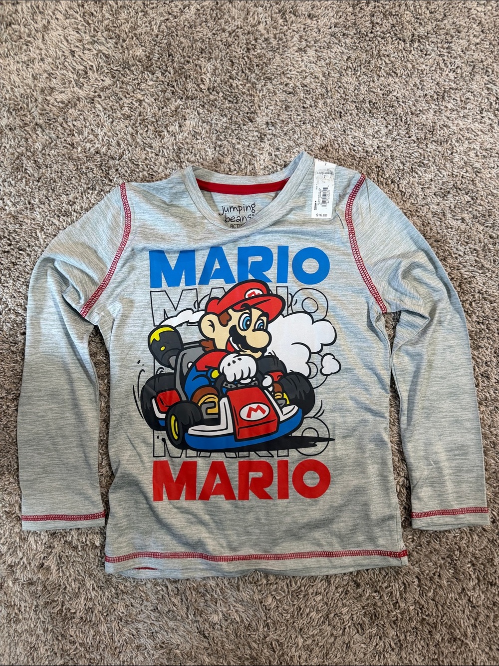 jumping beans Grey Long-Sleeve Mario Tee with Red & Blue Size 7